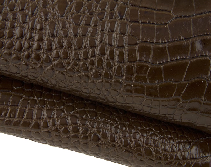 Brown CROCODILE printed cowhide leather, glossy stiff animal embossed calfskin for bags and shoes B17466-ST La Garzarara