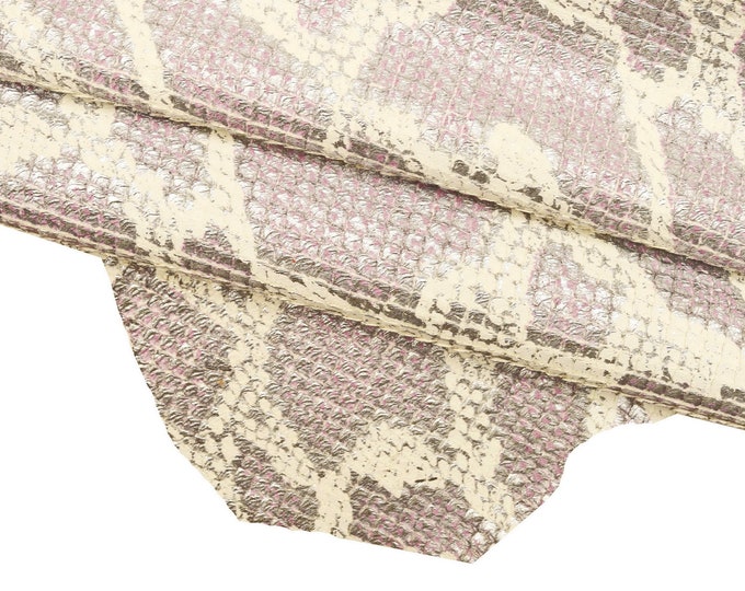 Purple steelmetal PYTHON pattern on leather skin, metallic reptile printed goatskin, snake textured on soft carved hide B15963-MT(ST)