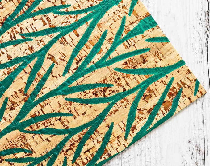 Printed CORK sheets - vegan fabric leather pieces,leaves textured cork 4x6 / 8x10 / 12x12 inches B885  La Garzarara