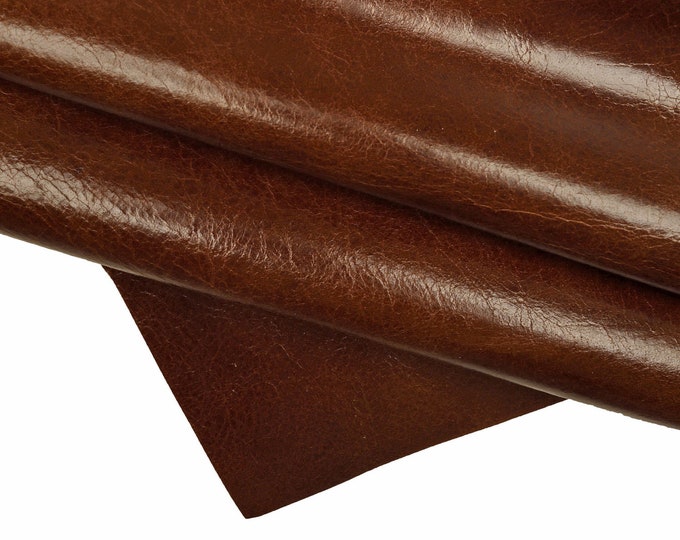 BROWN vinatge leather hide, sporty cowhide with shades, glossy calfskin B15854-VT La Garzarara