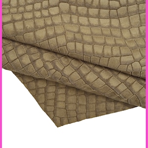 PELLAME COCCODRILLO marrone grigiastro, pelle scamosciata con sfumature, vitello nabuk stampa cocco B16246-ST La Garzarara