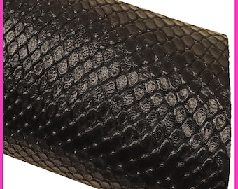 BLACK snake printed leather skin, reptile pattern on glossy goatskin, soft python printed skin B16352-TB La Garzarara