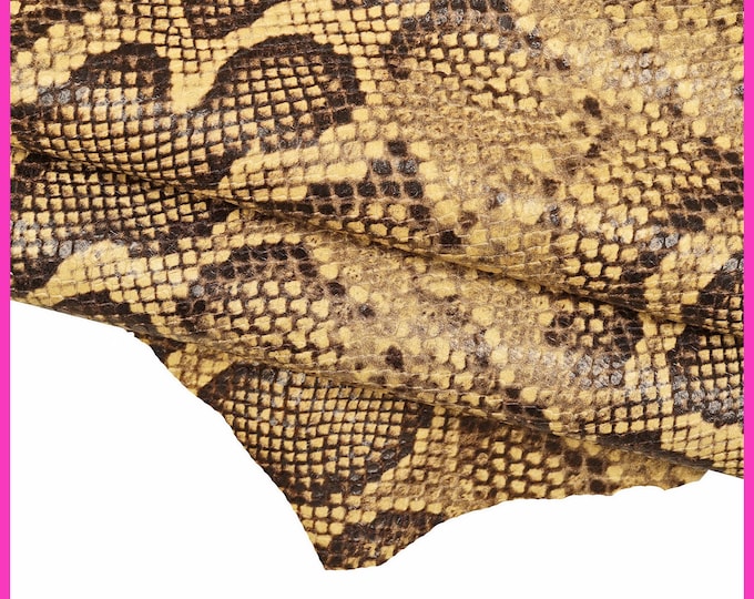 PYTHON textured LEATHER skin, beige black reptile printed goatskin, snake pattern on hide, medium softness B16044-ST La Garzarara