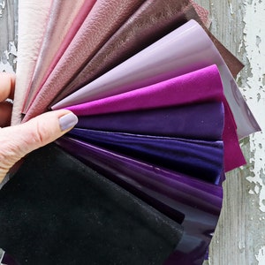 10 Ritagli di pelle ROSA e VIOLA, selezione casuale, scampoli laminati e non, tinta unita, lisci,grana e morbidezze varie   B1544