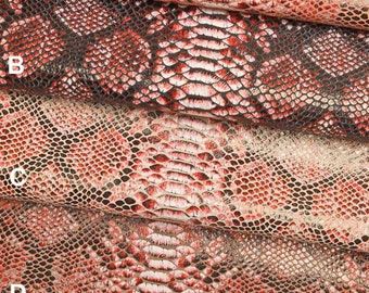 CUIR imprimé reptile python rouge noir blanc, peau de chèvre avec motif serpent B13072-ST La Garzarara