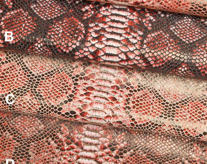 Snake Python print leather skin, metallic multicolor Reptile goat  B13072-ST La Garzarara