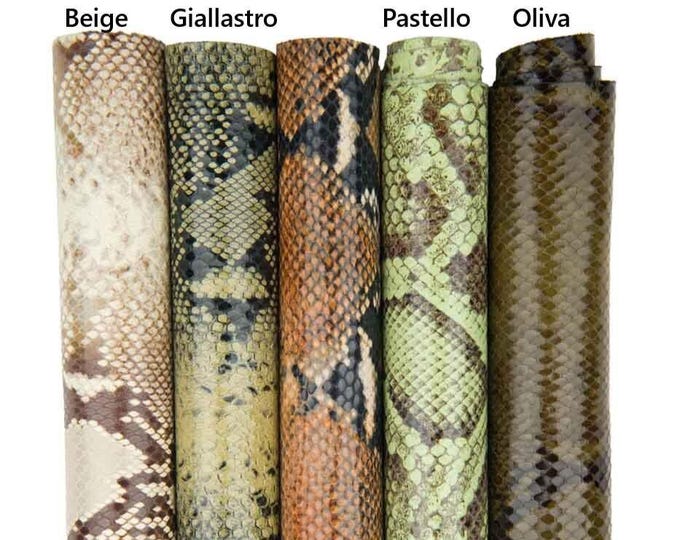 PYTHON printed leather hides, glossy soft SNAKE textured cowhides, reptile pattern on calfskin - various colors B17963-ST La Garzarara