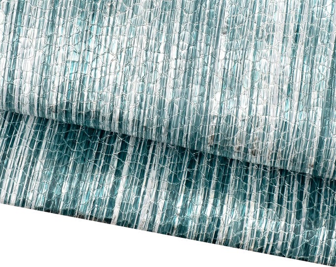 Turquoise STRIPED leather skin, silver metallic goatskin, REPTILE print, soft and bright B18782-mt(st)   La Garzarara