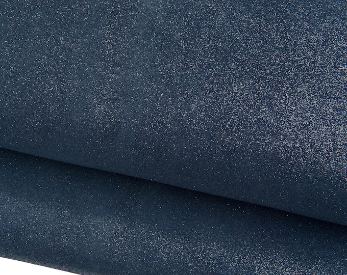 Blue METALLIC suede leather hide, shiny soft calfskin with silver GLITTER, 1.1 - 1.3 mm B19109-MT La Garzarara