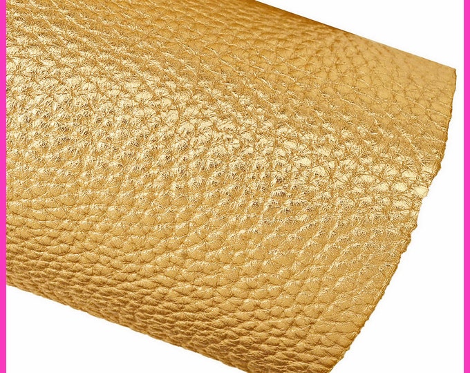 GOLD pebbled leather hide, pebble grain printed cowhide, metallic grained soft golden calfskin, 1.6 - 1.7 mm B16060-MT La Garzarara