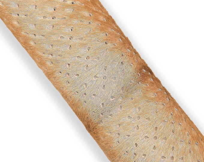 Beige PIERCED hair on leather hide, printed pony calfskin, soft luxurious HAIRY cowhide for hobbyists  B18112-CV La Garzarara