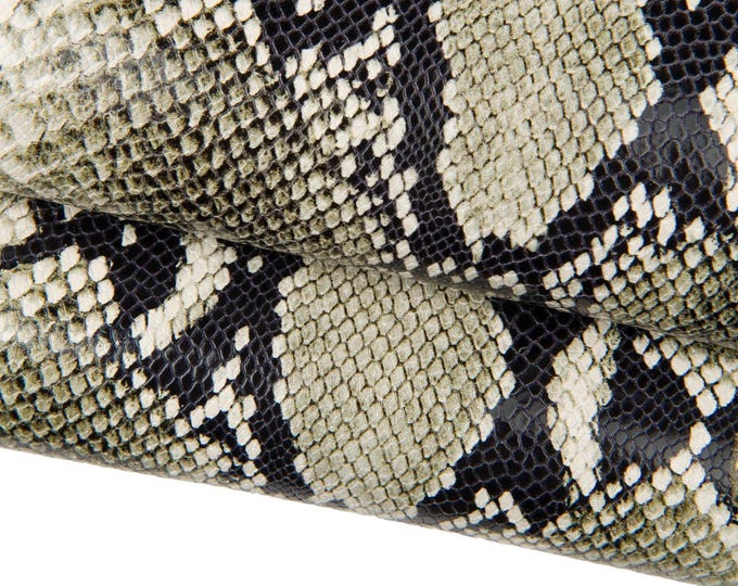 ROCK PYTHON leather hide, black - grey reptile snake calfskin, glossy textured cowhide for diy creations B17974-ST La Garzarara