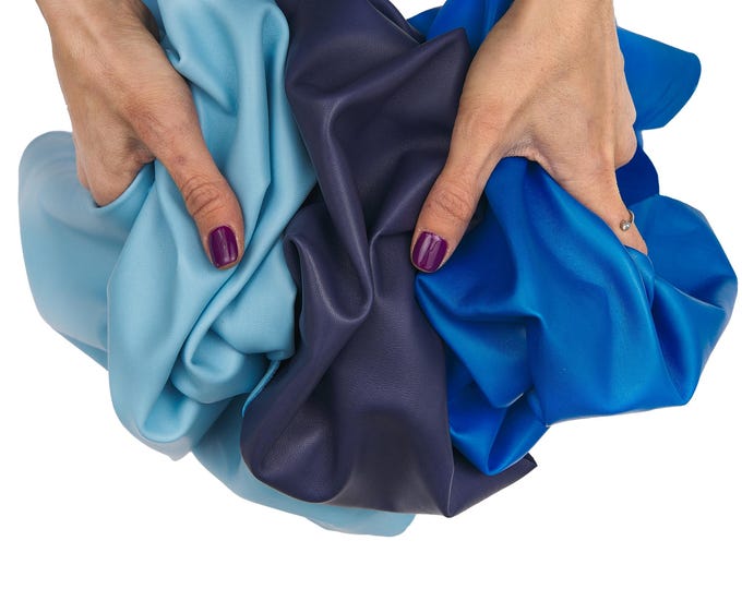 Blue NAPPA lambskin leather skins, smooth soft lamb, sheepskin for GARMENTS, 0.7 - 0.8 mm B17599-TU La Garzarara