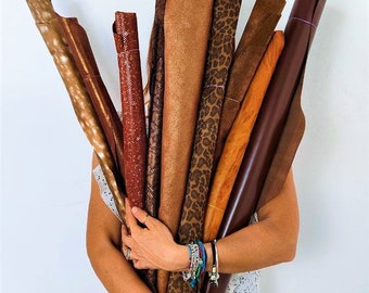Full Leather skins BROWN and BRONZE Random Assortment, mix of patterns and solid colors, Crafting Leather Bundles 3 skins / 6 skins
