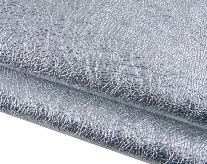 Silver METALLIC leather skin, CRACKLED wrinkled soft goatskin hide, 0.9 - 1.1 mm B17349-MT La Garzarara