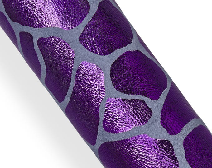 Purple metallic leather skin, GIRAFFE printed goatskin, animal pattern on grey suede hide, very bright   B18233-MT(st)