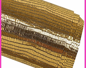 GOLD laminiertes Leder, weiches Ziegenleder mit Eidechsenmuster, Leder mit goldenem Eidechsenmotiv B16358-MT(st) La Garzarara