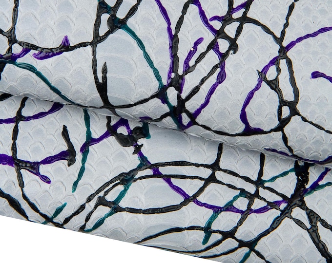 Splash python print leather – grey SNAKE goatskin with POLLOCK multicolor pattern – for leathercraft and bags  B18403-DM  La Garzarara