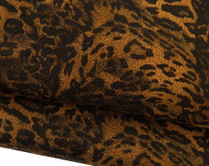 Brown LEOPARD textured leather skin, CHEETAH printed suede gaotskin, animal printed hide for crafters B18700-ST La Garzarara