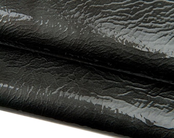 Glossy grey patent lambskin leather SKIN, soft naplak lamb leather for bags and accessories, shiny hide B17946-TU La Garzarara