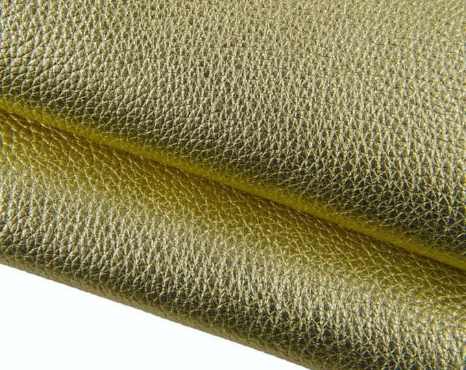 Gold GRAINY leather skin, golden metallic pebble grain printed goatskin, soft thick hide B17309-MT La Garzarara