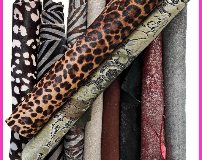 Premium Hair on Hide Leather – 10 Assorted Scraps for Sewing & Handmade Projects B099 La Garzarara