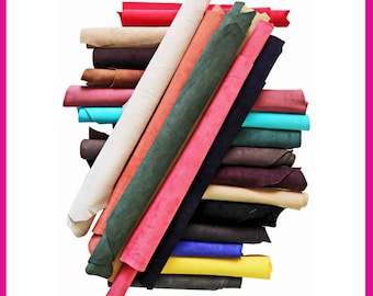 Ritagli PELLI SCAMOSCIATE e NUBUCK assortimento casuale scampoli media dimensione tinta unita, colori vari 0,500 kg- 0,750 kg- 1 kg- 2 kg