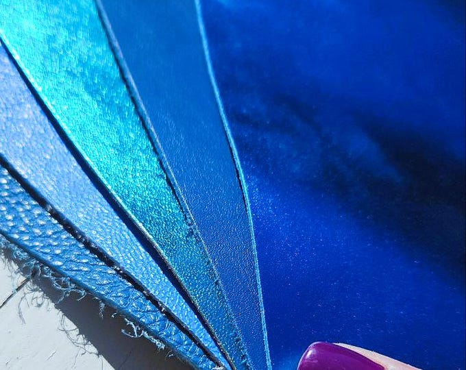 5 Selected leather scraps, solid color, BLUE, finishing various, selection leather pieces as per pictures 8x10" / 20x25 cm   RT314