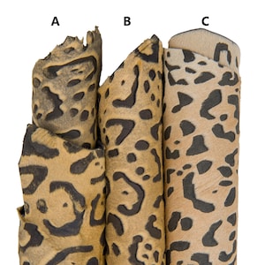 LEOPARD printed HAIR on leather hide, beige-black animal cheetah texture on pony calfskin B17424-CV La Garzarara