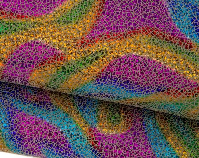 Multicolor IRIDESCENT leather skin, metallic crackled goatskin, bright hide for diy projects B17400-MT(ST) La Garzarara