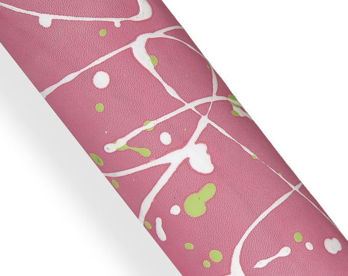 Pink nappa - white/green POLLOCK print , HANDPAINTED soft sheepskin hide, original lambskin for hobbyists B18191-DM La Garzarara