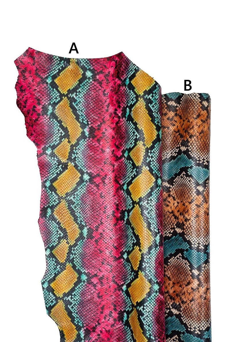 MULTICOLOR PYTHON printed leather hide, reptile textured goatskin, snake pattern on semi glossy soft hide B19730-ST La Garzarara image 1
