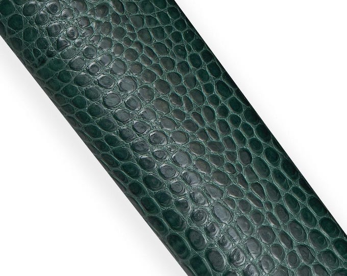 Dark green CROCODILE leather hide, alligator embossed cowhide, semi stiff glossy calfskin B17942-ST La Garzarara