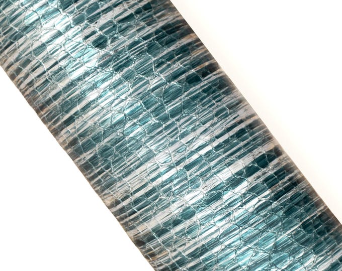 Turquoise STRIPED leather skin, silver metallic goatskin, REPTILE print, soft and bright B18782-mt(st)   La Garzarara