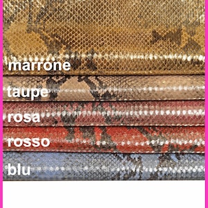 PELLE PITONATA serpente taupe marrone rosa rosso, vitello laminato stampa pitone, pellame disegno rettile morbido b14855-mt(st)