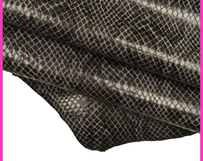 Snake Printed Leather – Grey Python Embossed Goatskin, Soft & Glossy Reptile Textured Hide for Luxury Crafts  B14788-ST La Garzarara