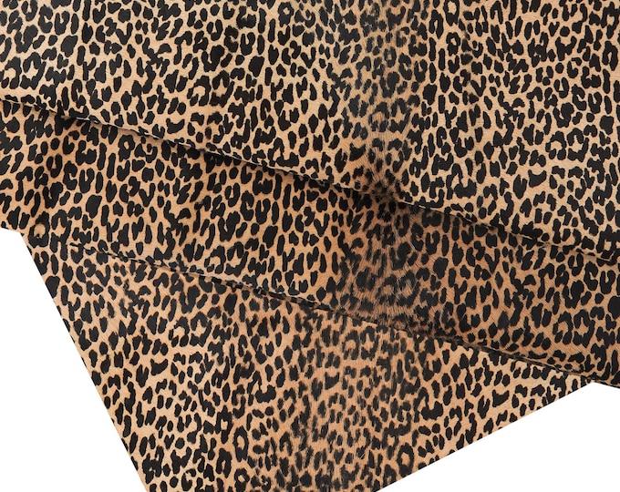 Beige black LEOPARD textured HAIR ON leather hide, animal print on soft pony calfskin  B16577-cv  La Garzarara