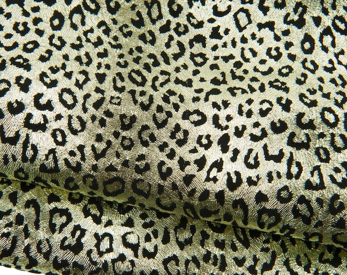 LEOPARD printed leather skin, black lambskin - light gold METALLIC animal texture, soft bright sheepskin B18878-MT(st) La Garzarara