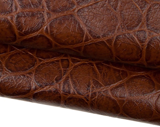 Brown CROCODILE printed leather hide, glossy soft animal EMBOSSED cowhide, luxurious calfskin for crafters B17984-ST La Garzarara