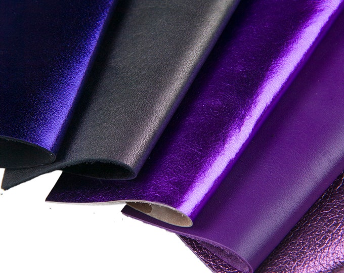 10 Selected leather scraps, PURPLE color, mix colorful selection leather remnants as per pictures  B1550  La Garzarara
