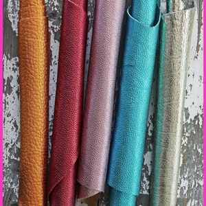 5 ritagli di pellami unici selezionati, pezzi di pelle di vitello laminati e con grana, assortimento come da foto    RT130   La Garzarara