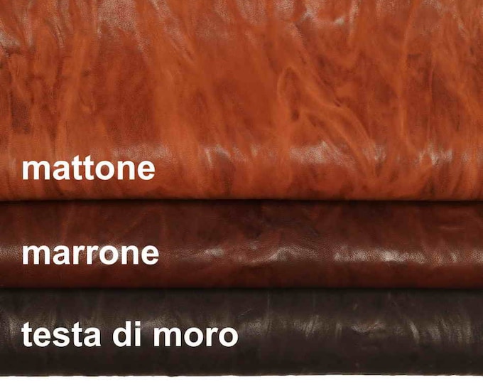 BROWN Washed wrinkled sheepskin leather hides - vintage washed red brick dark brown distressed veg  tanned skins B13900-VT La Garzarara