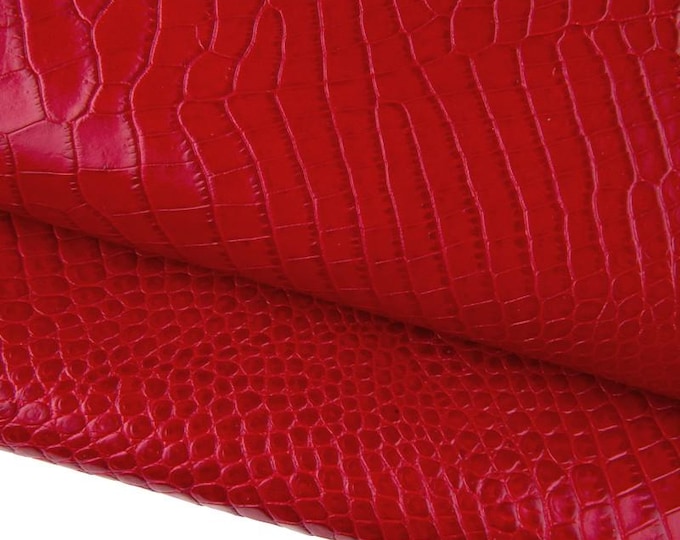 Red CROCODILE embossed leather hide, glossy animal printed cowhide, quite stiff, ideal for bags B17335-ST La Garzarara