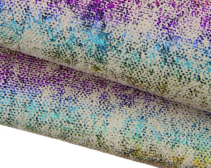 Multicolor metallic leather hide, RAINBOW pattern on cowhide, striped printed metallic calfskin B17382-MT(ST) La Garzarara