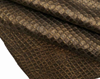 Matte embossed crocodile leather hides - mini croc distressed calf skin - vintage bronze metallic textured hide B13169-MT(st) La Garzarara
