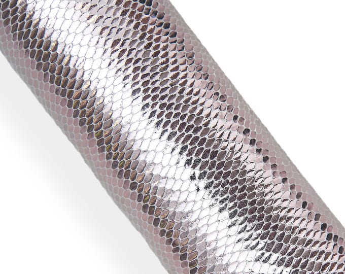 Pink - platinum PYTHON printed goatskin, METALLIC reptile - snake textured leather hide, ideal for hobbyists B18226-MT(st) La Garzarara