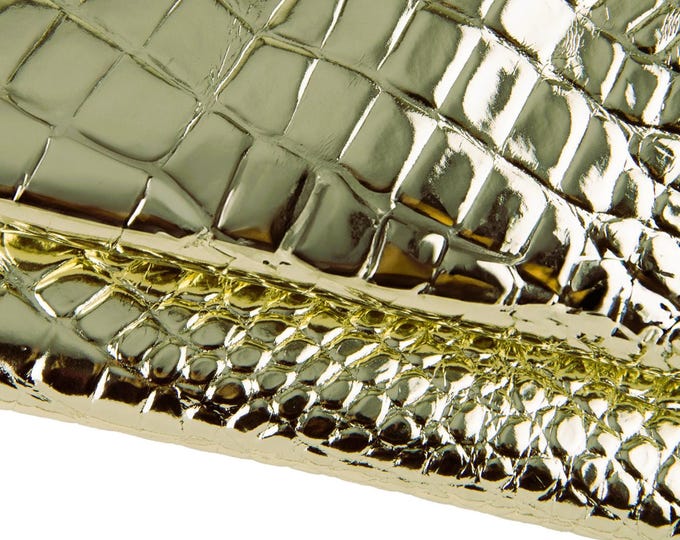 Light gold CROCODILE embossed cowhide, metallic super soft leather hide, calfskin for crafting B17554-MT(ST) La Garzarara