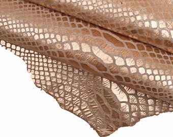 Back cut snake leather skin -pink steel silver GOATSKIN  hide -  embossed reptile print snake textured  B13624-MT(st) La Garzarara