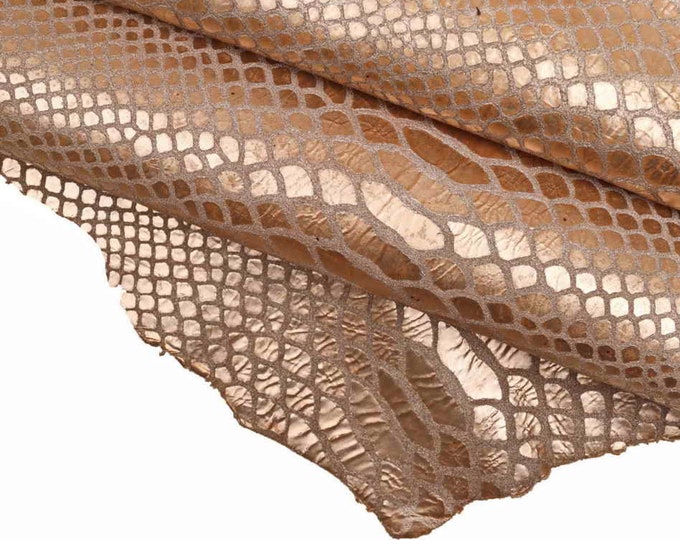 Back cut snake leather skin -pink steel silver GOATSKIN  hide -  embossed reptile print snake textured  B13624-MT(st) La Garzarara