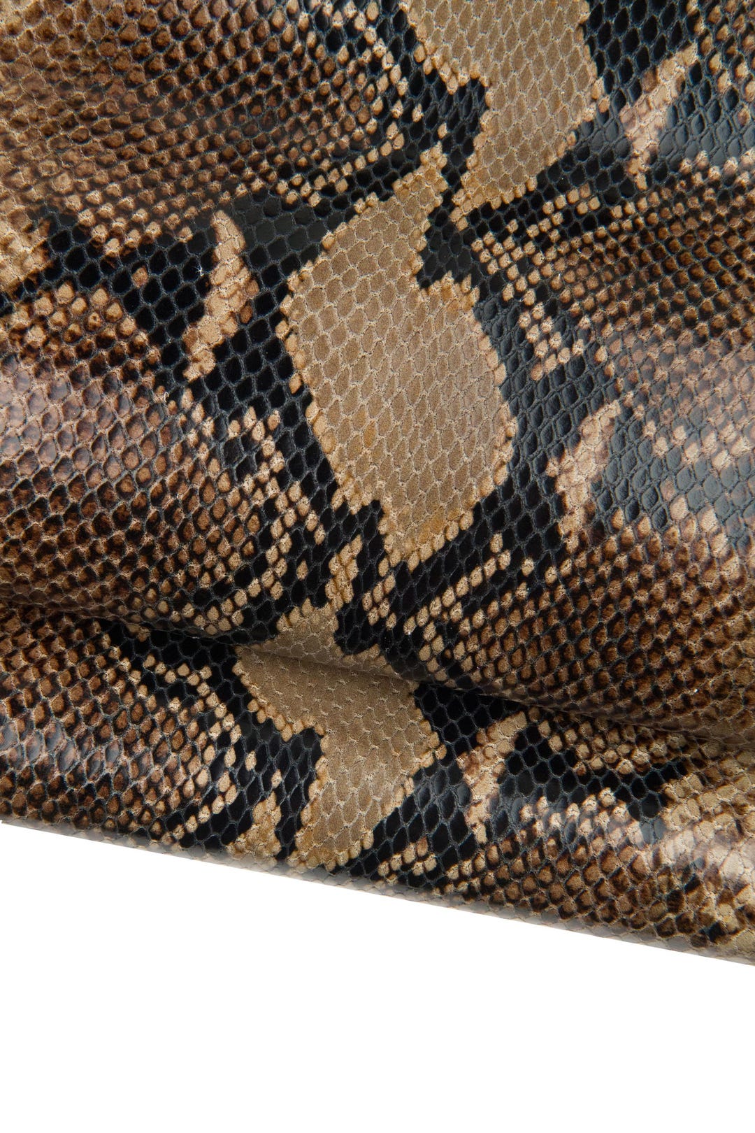 Greyish Green - Black PYTHON Textured Leather Hide, Glossy REPTILE ...